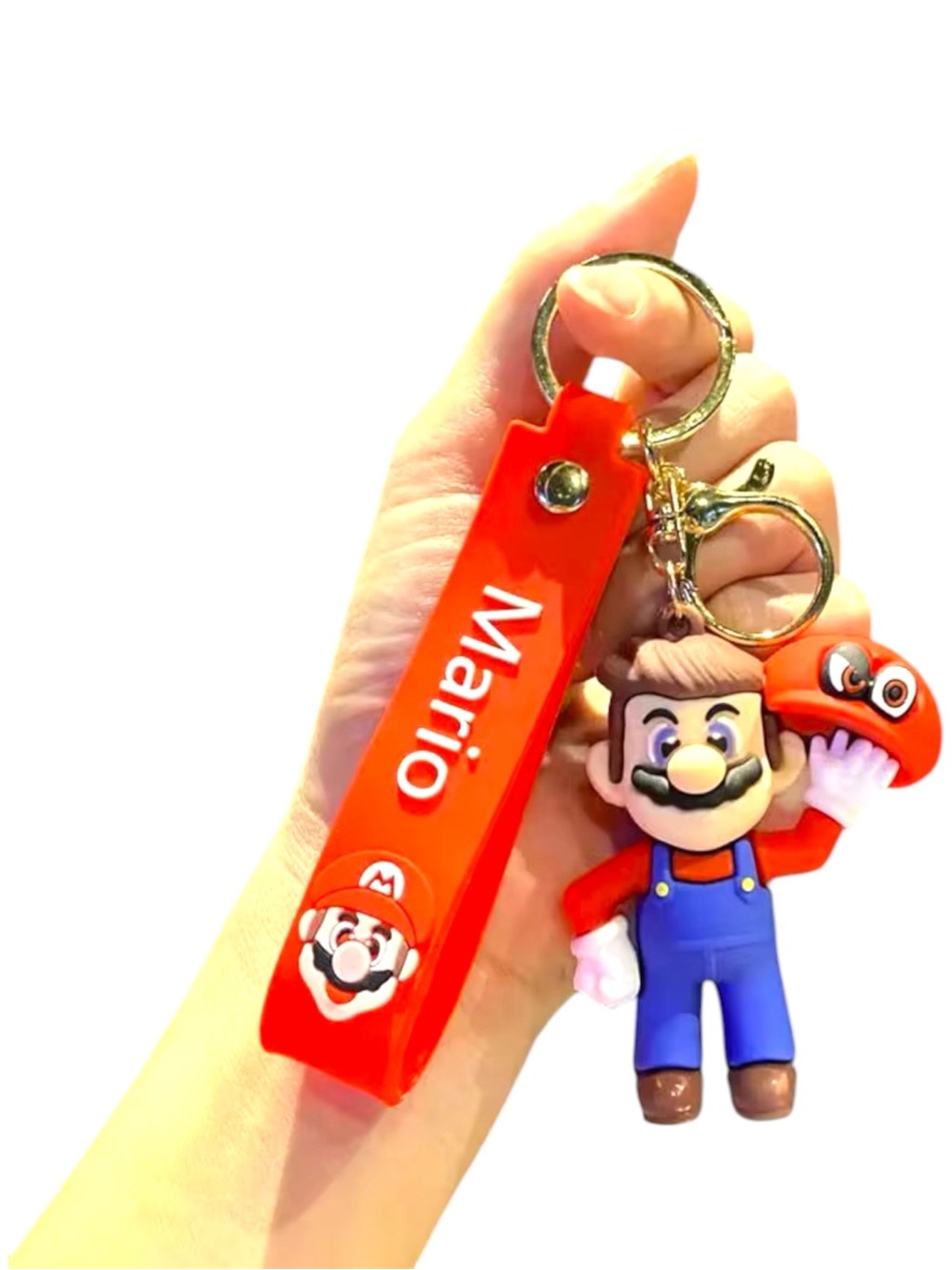 Nintendo Mario Red Silicone Keychain with Mario Figurine and Cappy